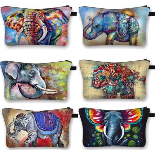 Colorful Animal Painting Elephant Print Cosmetic Case Women Makeup Bags Girls Storage Travel Bags Ladies Make Up Organizers Bag