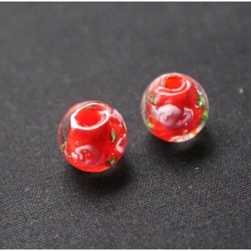 20Pieces/Lot 12mm Round Lampwork Glass Flower Beads Simply Red Color for jewelry makingWholesale and Retail