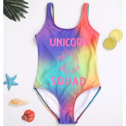Unicorn Letter Girl Swimsuit Kids One Piece Childrens Swimwear Tie Dye Girls Bathing Suit Monokini 7-12Years Swimming Suit 2021