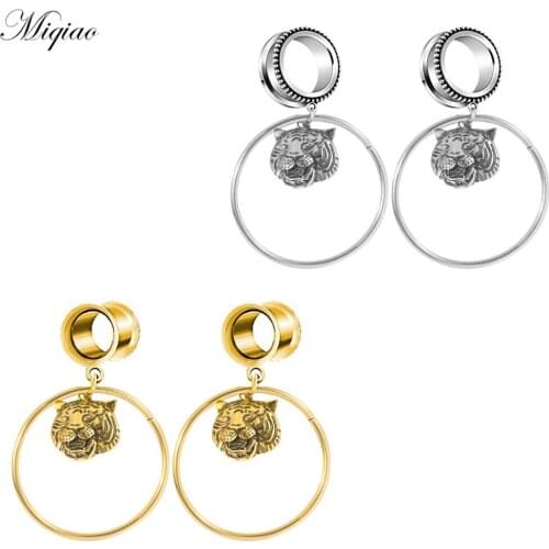 Miqiao 2pcs Hot Selling Personality Stainless Steel Lion Head Big Circle Ears 6mm-30mm Body Exquisite Piercing Jewelry
