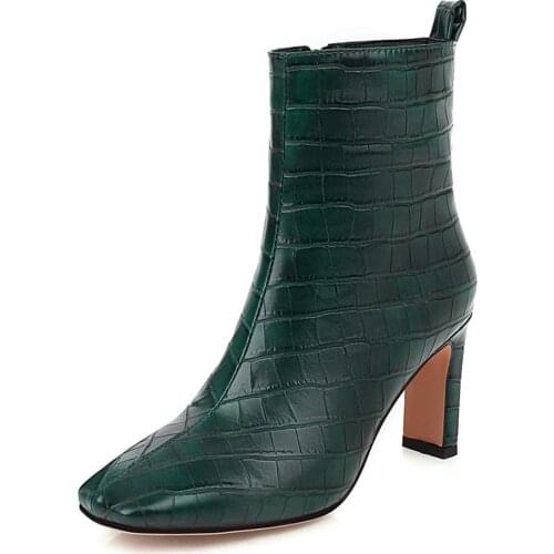 Fashion Wester Cowboy Boots For Women Square Toe Womens Autumn Winter Boots Snake Leather Short Boots Ladies Large Size 48