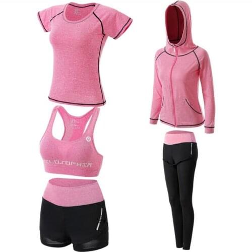 2019 fashion women sets t-shirt-absorbent quick-drying jacket trousers female fitness clothes casual five-piece suit Sportswear