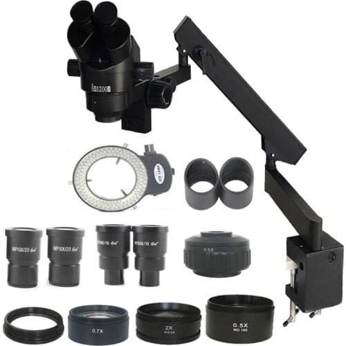 3.5X-180X Simul-Focal Trinocular Articulating Arm Pillar Clamp Zoom Stereo Microscope For Soldering Phone PCB CPU BGA Repairing