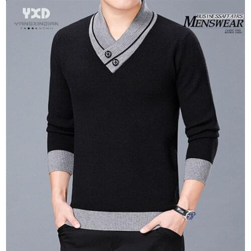 Mens clothes Man Sweater Pullover Men Clothing Mans Sweaters Jumper Men Business Casual Spliced Scarf Collar Knitted Pullovers