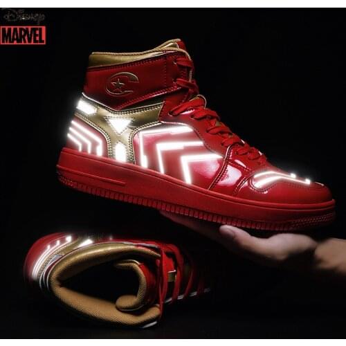 Disney red shoes mens high top shoes Marvel co branded shoes iron man shoes mens trendy reflective board shoes