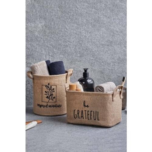 2 pcs Jute Basket Set Home Office Storage Decorative Stylish Brown