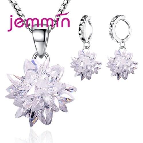 New Statement 2020 Ice Flower Design Pendant Necklaces Earrings Sets For Women Cubic Zircon Crystal Luxury Wedding Jewelry