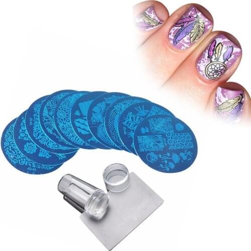 Nail Art Stamp Plate Nail Stamp Kit Flowers Leaf Dreamcatcher DIY Stamp Plate Tool Nail Printing Templates Stamper Scrapper Tool