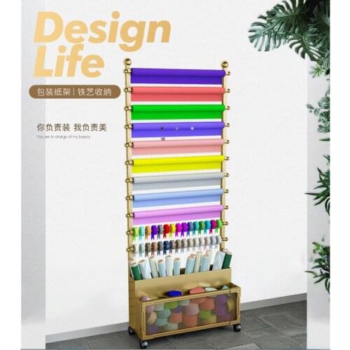 Floor type Florist ribbon ribbon storage display rack fresh flower wrapping paper shelf cloth scarf towel display rack