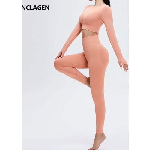 NCLAGEN Seamless Suit Long Sleeve Yoga Set Womens 2-piece Fitness Women Sportwear High Elastic Sport Leggings And Top Gymwear