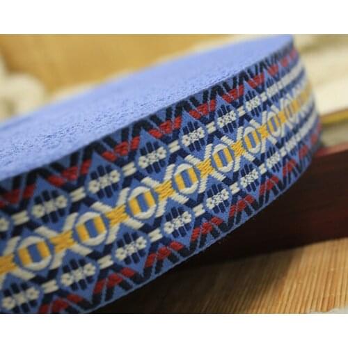 NEW Good quality blue 10yard/lot 4CM Ethnic national polyester woven jacquard ribbon trim lace DIY handmade clothing materials