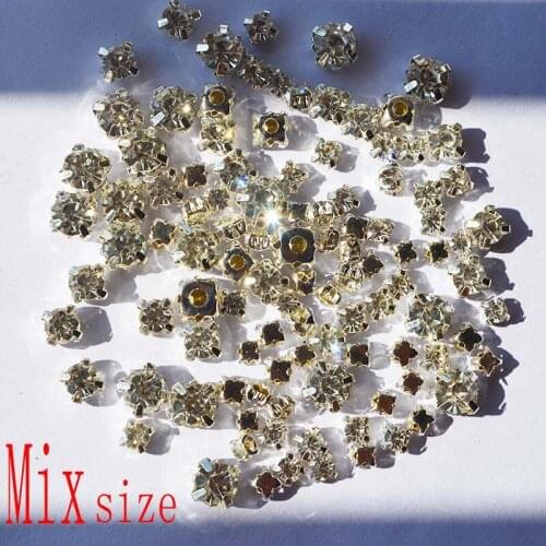 Sew On Clear Crystal Rhinestones Shiny Strass 100pcs/lot Mix Size Glass Stones Crystal AB Rhinestone