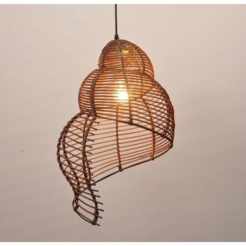 Retro rattan lamp restaurant tea house lamp restaurant shop milk tea shop living room snail rattan Art Chandelier