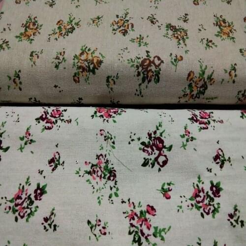 Pretty All Over Pink & Yellow Blooming Flowers Printed Cotton Linen Fabric For DIY Sewing Curtain Bag Decoration