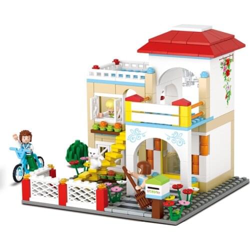 SLuban Pink Dream Series Sweet Hut Educational Toys Assembled Street View Building Block House Toy For Girls Birthday Gifts