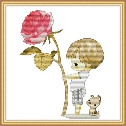 Everlasting Love Boy And Rose Chinese Cross Stitch Kits Ecological Cotton Stamped Printed 11 14CT DIY New Christmas Decorations