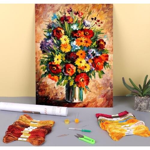 Spring Passion Printed Water-Soluble Canvas 11CT Cross-Stitch Full Kit Embroidery DMC Threads Handmade Handicraft Gift