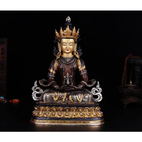 High grade Buddha# 32CM Large--HOME Talisman efficacious Protection # Tibetan Nepal Buddhism plated gold silver buddha statue