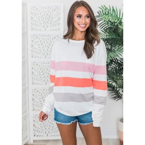 Long Sleeve New Casual Women Cotton Autumn Hoodies Striped Printed Female Fashion Street Wear Casual Loose Long Tops Sweatshirts