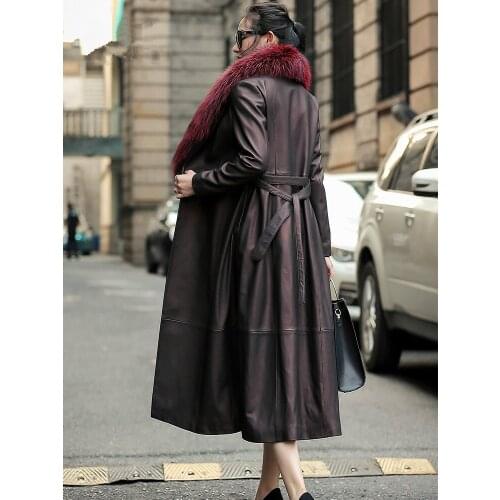 Real Leather Jacket Winter Jacket Women Real Fox Fur Collar Sheepskin Coat Female Streetwear Long Windbreaker XS19D08-25