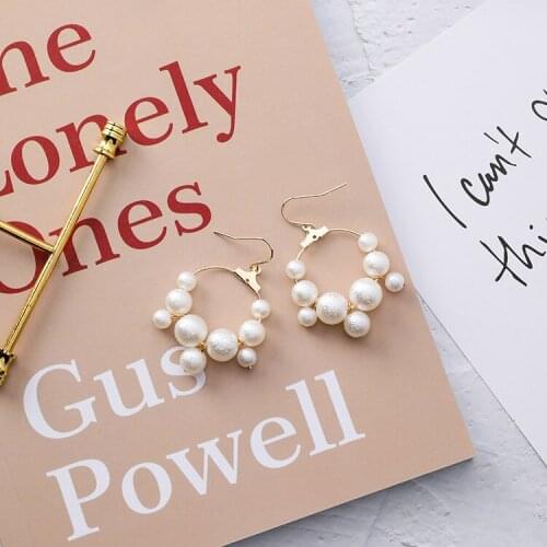 SHIFEEL New Fashion Korean Personality Big Small Pearls Circle Pendant Earrings Simple Sweet Ear hook Long Pendients For Women