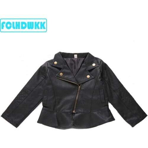 1-6Y Winter Jackets For Girls Boys PU Lapel Leather Jacket Autumn Kids Children Clothes Jacket Baby Short ruffle leather Jacket