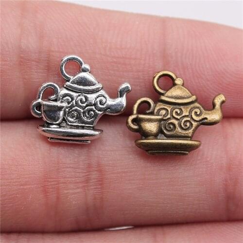 10pcs 13x15mm 2 Colors Antique Silver Color Antique Bronze Plated Teapot Charms Coffee Cup Charm Tea Cup Charms