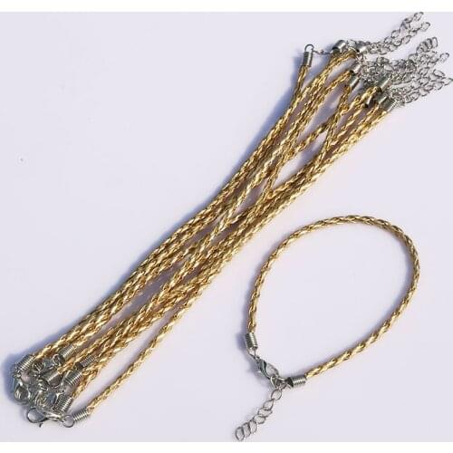 100pcs Gold Leather Braided Charm Bracelet For Bead lobster Clasp Cords 18cm ,free shipping, FB-988