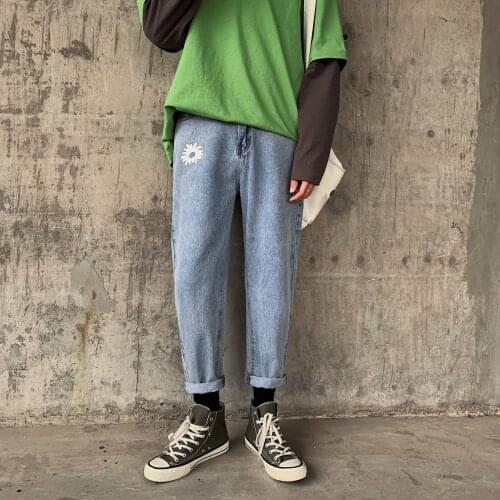 2021 Mens Fashion Trend Casual Pants Stretch Slim Fit Printed Classic Wash Jeans Blue Color Biker Denim Trousers Size S-2XL