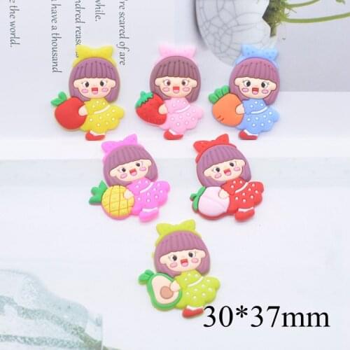 36Pcs/lots Mixed Girls Patches with Fruits DIY Crafts Appliques 3D Girls Planar Figurine Accessories Bow Center