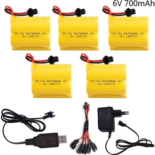 6v 700mAh NI-CD Battery SM Plug and 6v Charger set For RC Toys Cars Boat truck train Gun Robot parts NICD AA 6V Battery Pack