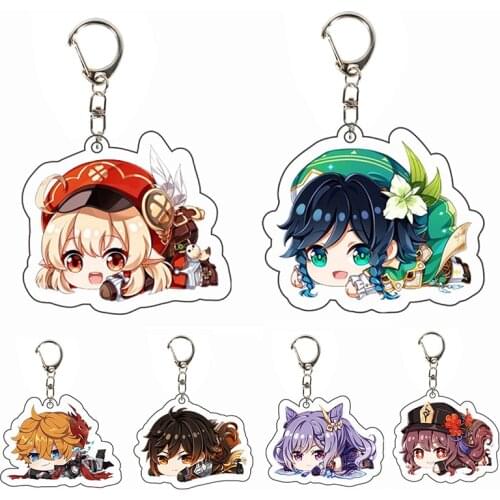 Anime Game Genshin Impact Keychain Zhongli Venti Klee Keqing Qiqi Hutao Q Version Cartoon Figures Key Chain Bag Charm Fans Gift