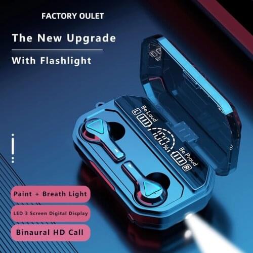 Wireless bluetooth headset 5.1 wireless headset LED display with flashlight ipx7 waterproof high fidelity high quality sound and