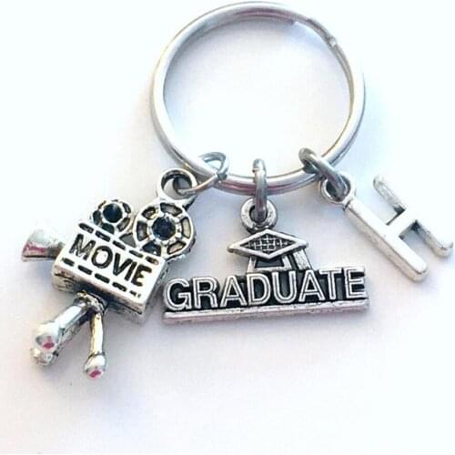 Custom Film School Student Graduation Gift Photographer KeyChain Camera Key Chain Media Keyring Initial Visual Arts Him Her