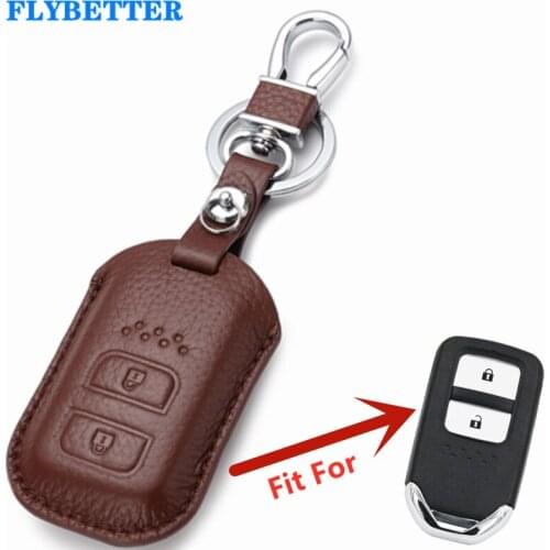 FLYBETTER Genuine Leather 2Button Keyless Entry Smart Key Case Cover For Honda Accord/CRV/Fit/Jazz/Civic L607