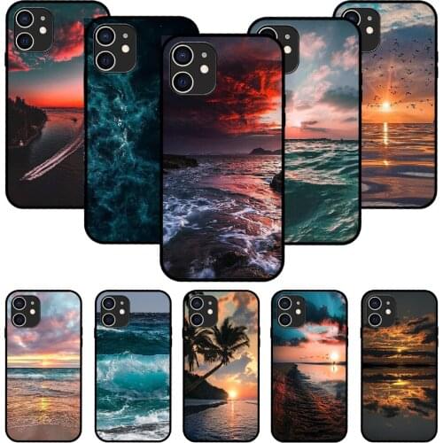 For iPhone 11 12 8 Plus Mini Pro X XR XS Max 4 5 7 6 6S 8 SE Phone Case Black Cover Shell Art Waterproof Tpu Beautiful Sea