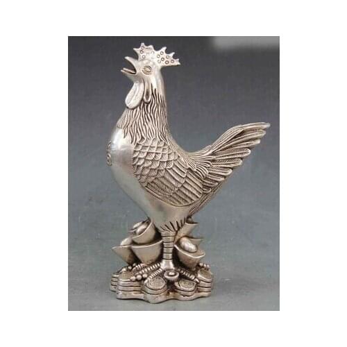 Chino blanco Copper Silver fengshui suerte Zodiac Chicken Rooster SD 506 copper decoration bronze factory Pure Brass