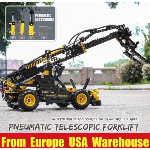 MOULD KING 19009 High-Tech Toys The Pneumatic Telescopic Forklift Model Assembly Building Blocks Bricks Kids Christmas Gifts