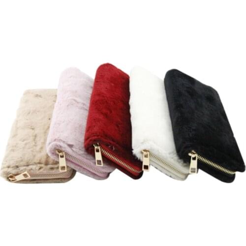 1PC Women Long PU Leather Wallets Winter Plush Zipper Purses Cellphone Money Card Holders Large Capacity Female Handbags Clutch