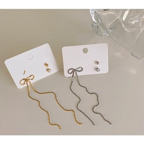 GSOLD Elegant Bow Metal Long Tassel Drop Earring Creative Asymmetrical Round Bead Rhinestone Earring Set Women Jewelry Gifts