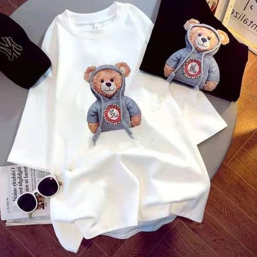 New Cartoon Cartoon Short Sleeve t-shirt bear print men and womens round-necked vest, parent-child loose half-sleeve