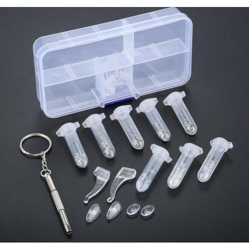Hot Eyeglass Sun Glasses Screw Nut Washer Nose Pad Optical Repair Tool Assortment Kit Set with Screwsdriver and Plastic Box