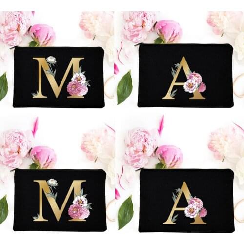 Gold Alphabet Canvas Ladies Cosmetic Bag Casual Zipper Makeup Case Bag Organizer Letter Printed Popular Travel Handbag Gifts
