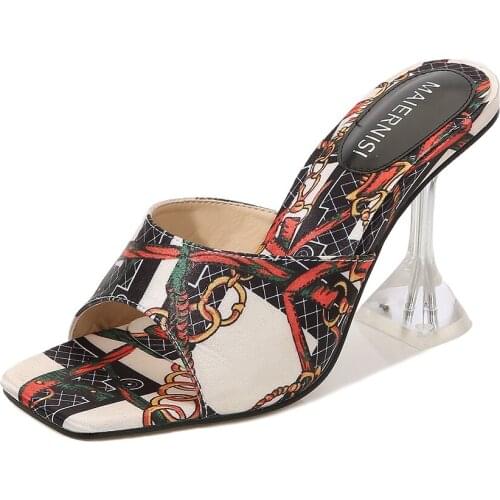 Mclubgirl Summer Candy Color Fashion Crystal Heel High-heeled Large Size Open-toe Slippers Printed Fish Mouth Womens Sandals WZ