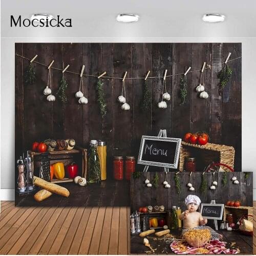 Menu Cook Kitchen Newborn Baby Photo Shoot Backdrop Cake Smash Little Chef Photo Background Children Birthday Portrait Photocall