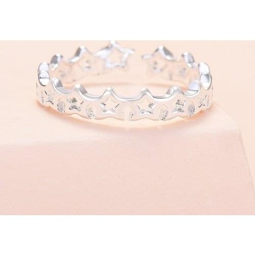 Trendy Celestial Star Open Ring in White Gold Plated Adjustable Size for Girls Women 2021 Fashion KPOP Stylish Jewelry