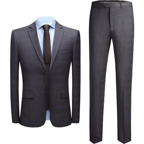 Men Suit 2021 New Style Check Jacket Vest Pant 3 Piece Slim Fit Business Plaid Blazer Casual Double Split Suits