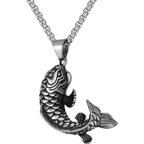 Stainless Steel Punk Rock Vintage Fish Pendant Necklace Jewelry Gift For Men with Chain