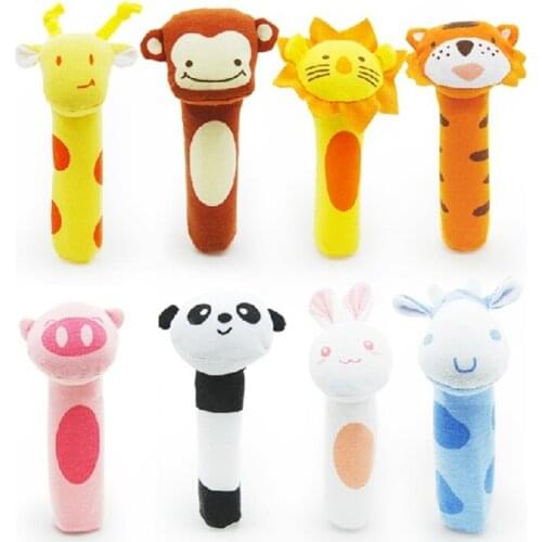 New 4Pcs/Lot Hot Sale Wholesale Classic Toys Colour Play Cartoon Animal Cloth Grasp Rattles Stick Teether BB Bell Ball Baby Toys