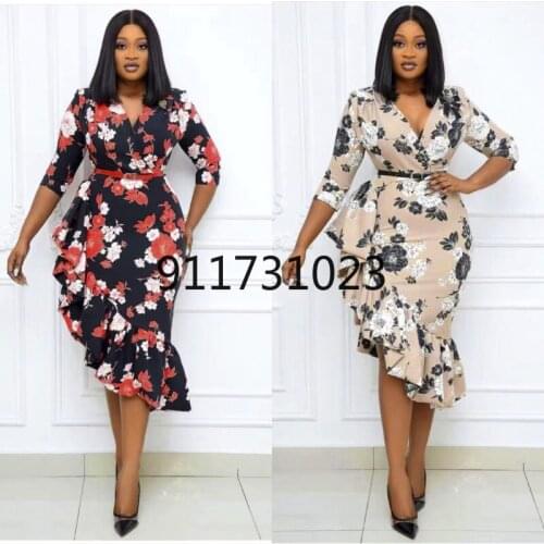 2021 New Arrival Summer Sexy African Women Short Sleeve Printing Dress African Clothes African Dresses for Women